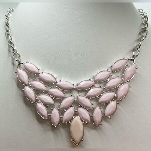 TWO TONE PALE PINK PEACH CABO CLUSTER SILVERTONE STATEMENT BIB NECKLACE